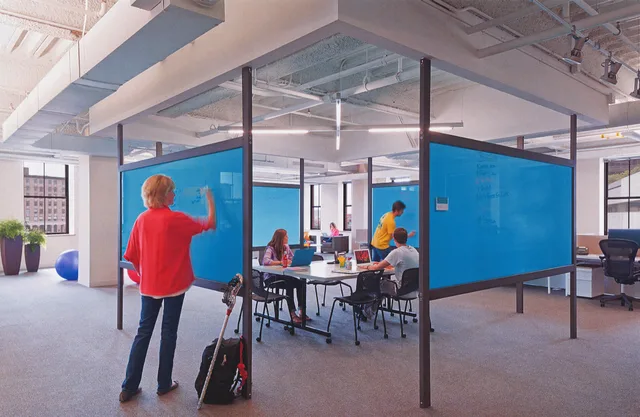A set of new panels that create a series of custom dry marker walls that define a series of meeting areas, and workspaces for the development of new HTML code and design. These were built for the innovative website video streaming leader, Brightcove www.brightcove.com/en/ . The thirty-six panels use. Tutoring Center Equipment: A Five-Zone Room Layout